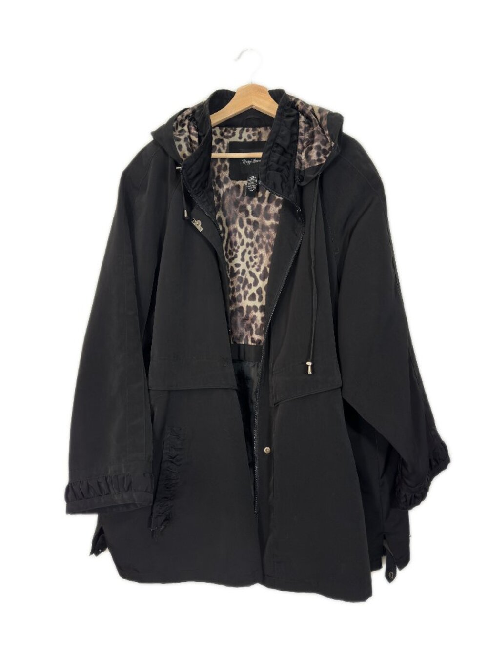 Maggie Barnes Women's Hooded Coat Raincoat Size 4X Black Leopard Outdoor Mobwife